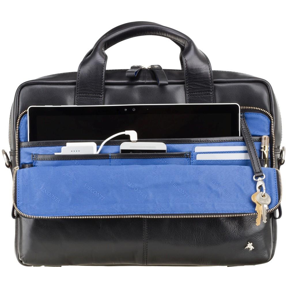 Hugo - 13" Leather Laptop Briefcase - Black - Laptopbags.co.uk