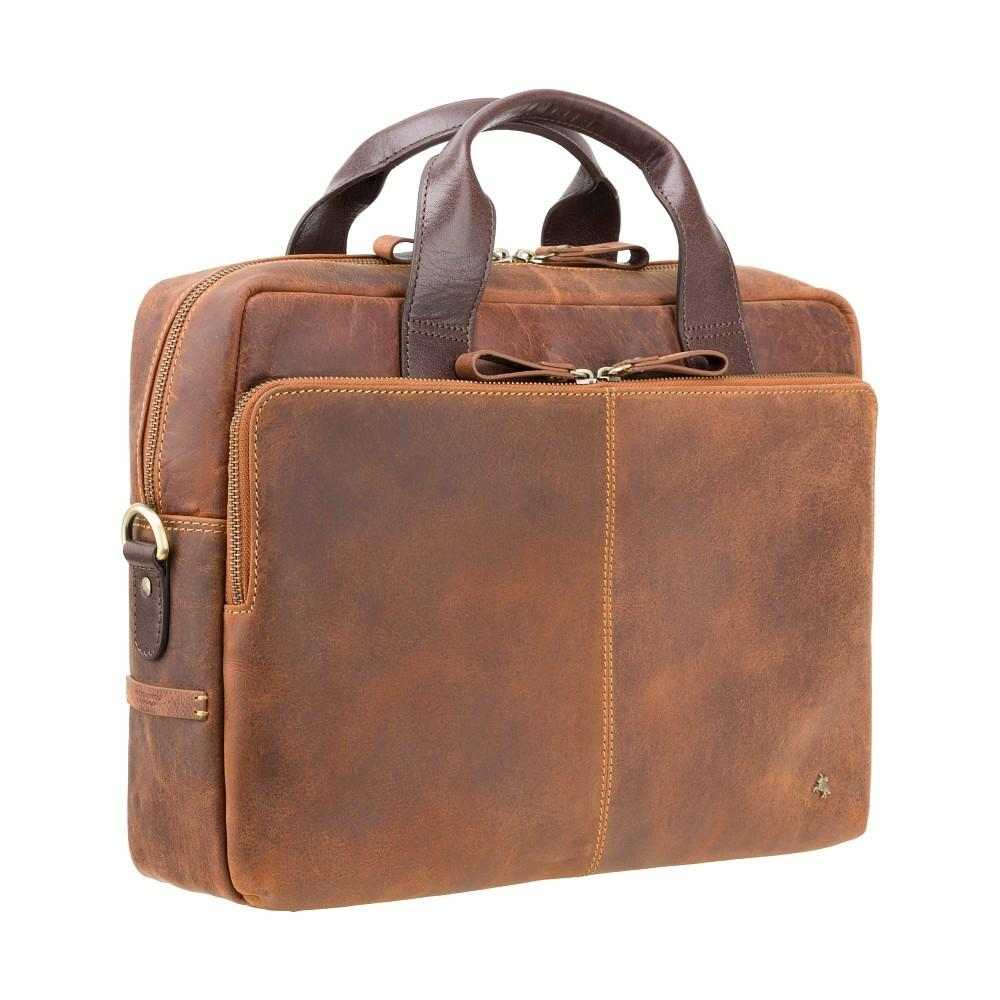 Hugo - 13" Leather Laptop Briefcase - Havana Tan - Laptopbags.co.uk