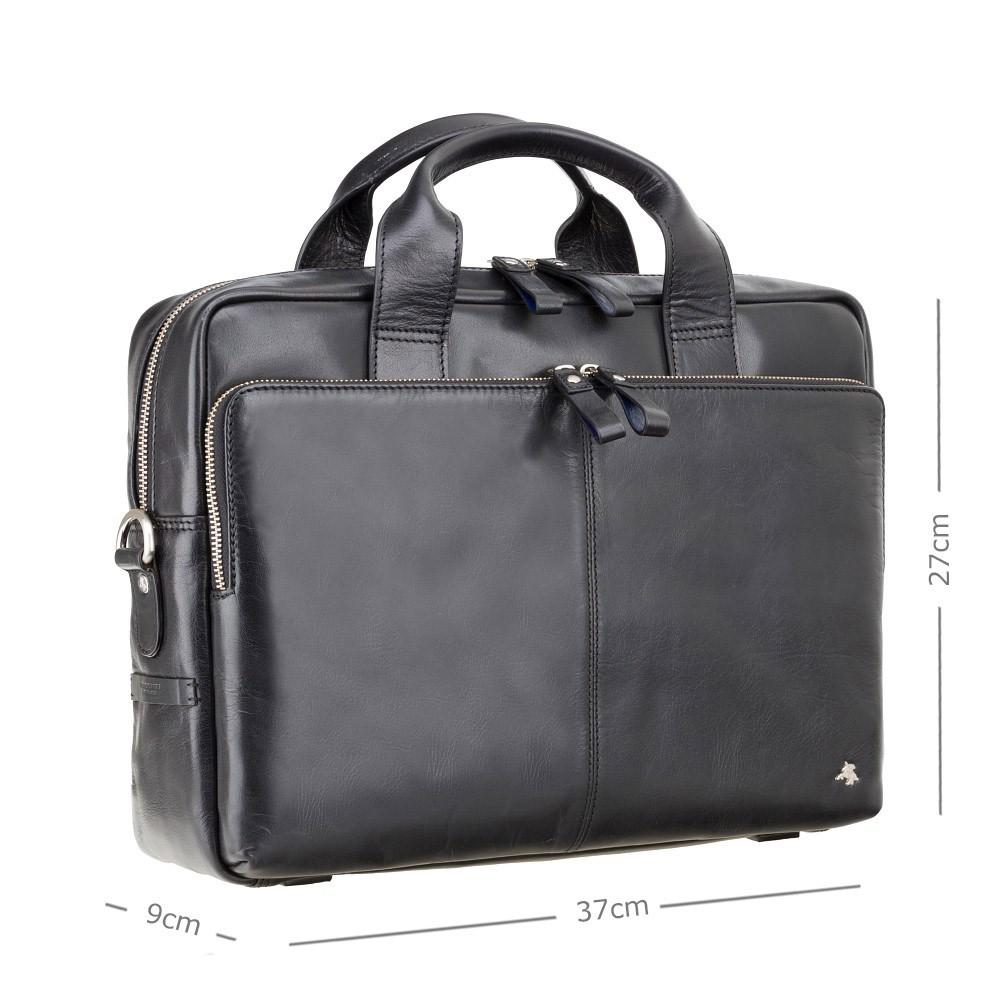 Hugo - 13" Leather Laptop Briefcase- Black - Laptopbags.co.uk