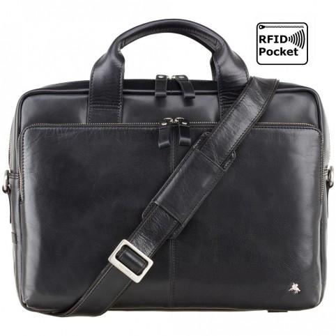 Hugo - 15" Leather Laptop Briefcase - Black - Laptopbags.co.uk