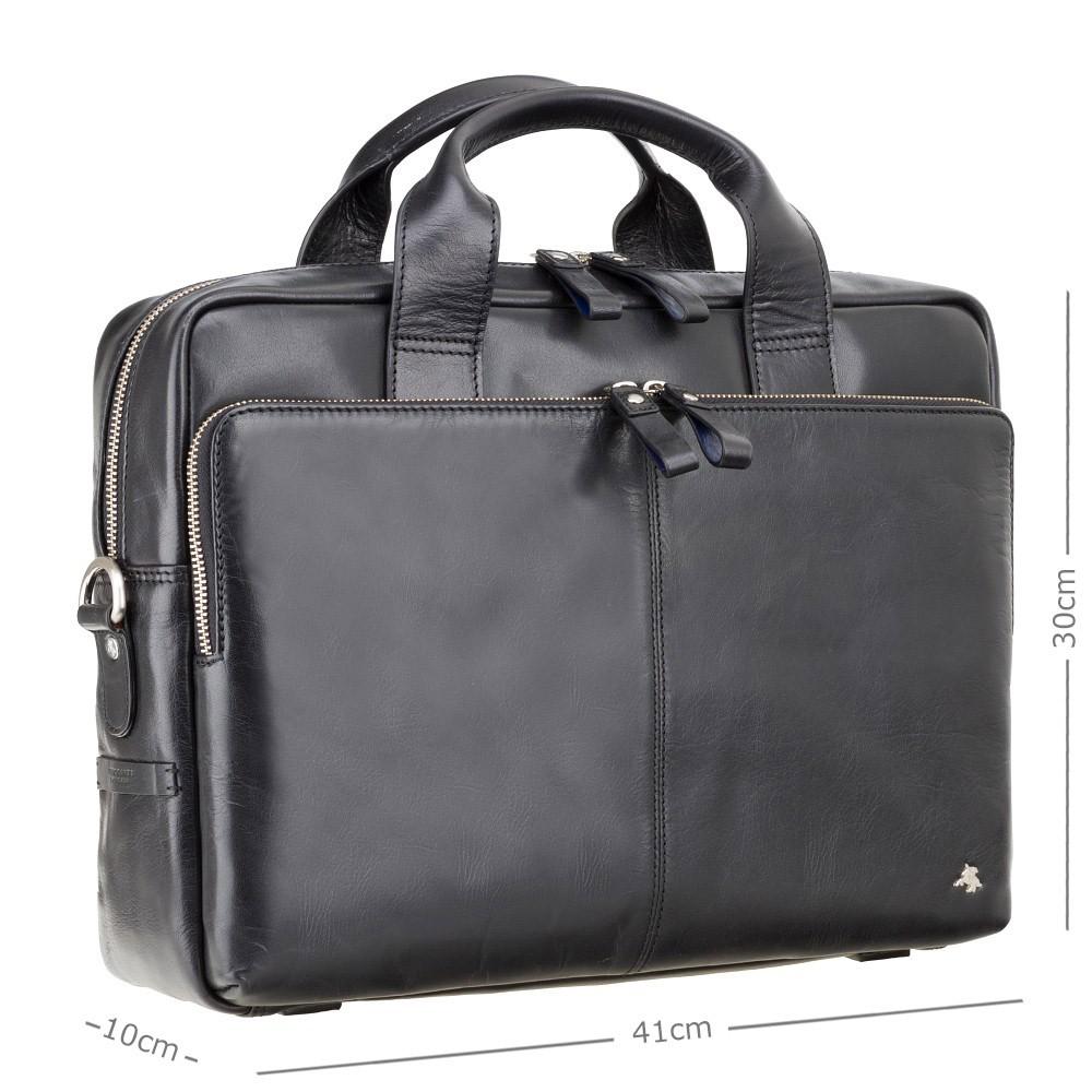 Hugo - 15" Leather Laptop Briefcase - Black - Laptopbags.co.uk