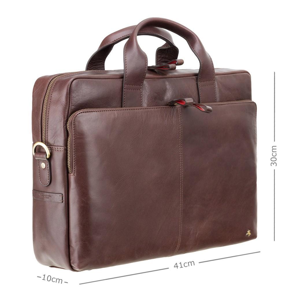 Hugo - 15" Leather Laptop Briefcase - Merlin Brown - Laptopbags.co.uk