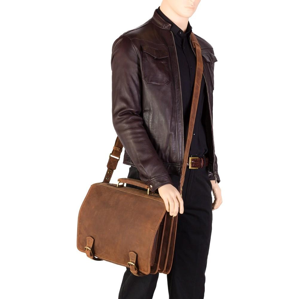 Hulk - Large Multi Compartment Mens Leather Laptop Briefcase - Oiled Tan Brown - Laptopbags.co.uk