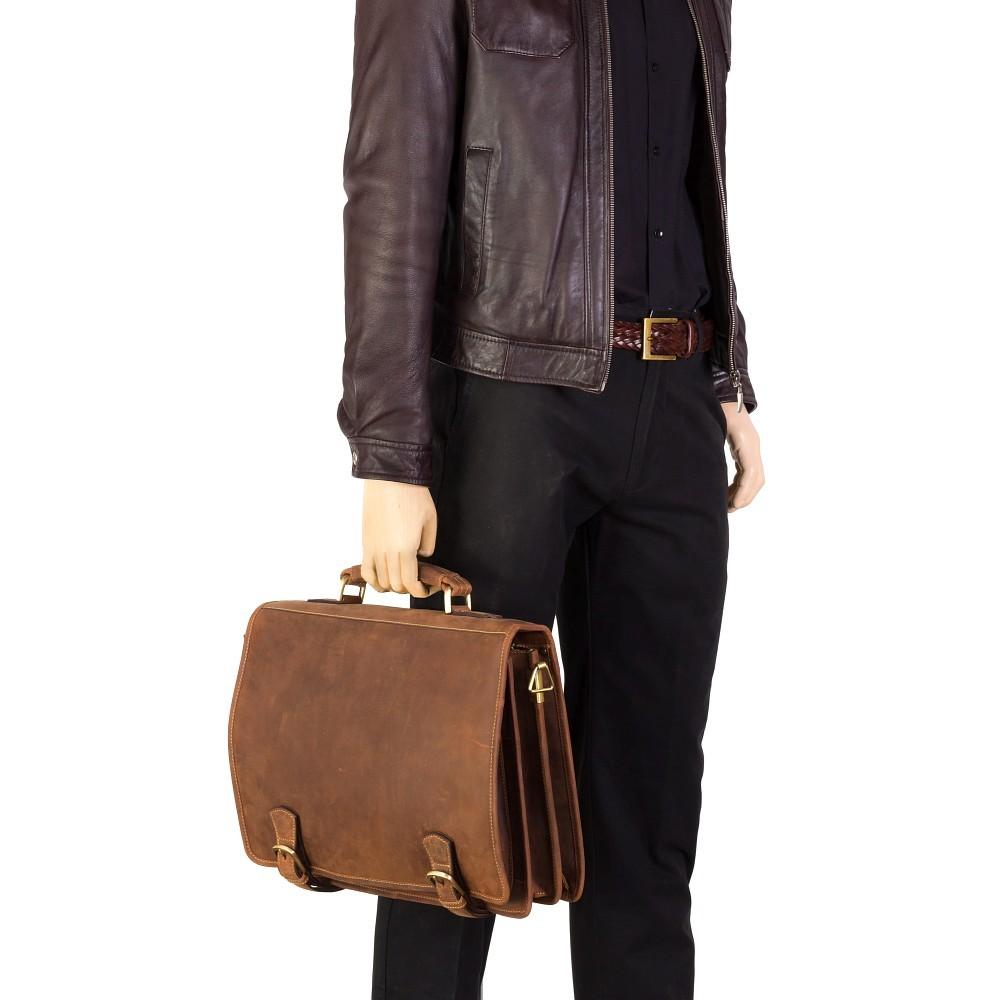 Hulk - Large Multi Compartment Mens Leather Laptop Briefcase - Oiled Tan Brown - Laptopbags.co.uk