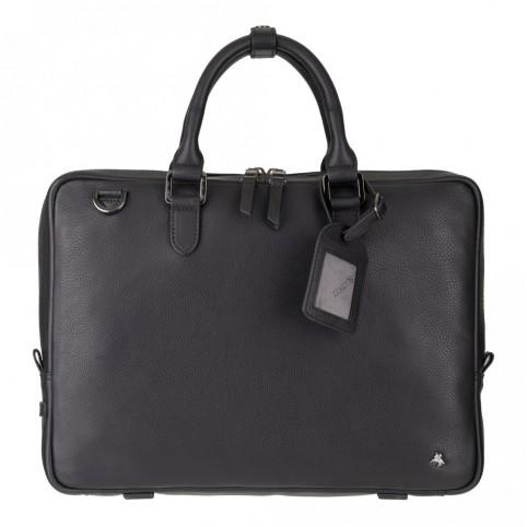 Royce 13 - Premium Slim Leather Laptop Case- Black - Laptopbags.co.uk