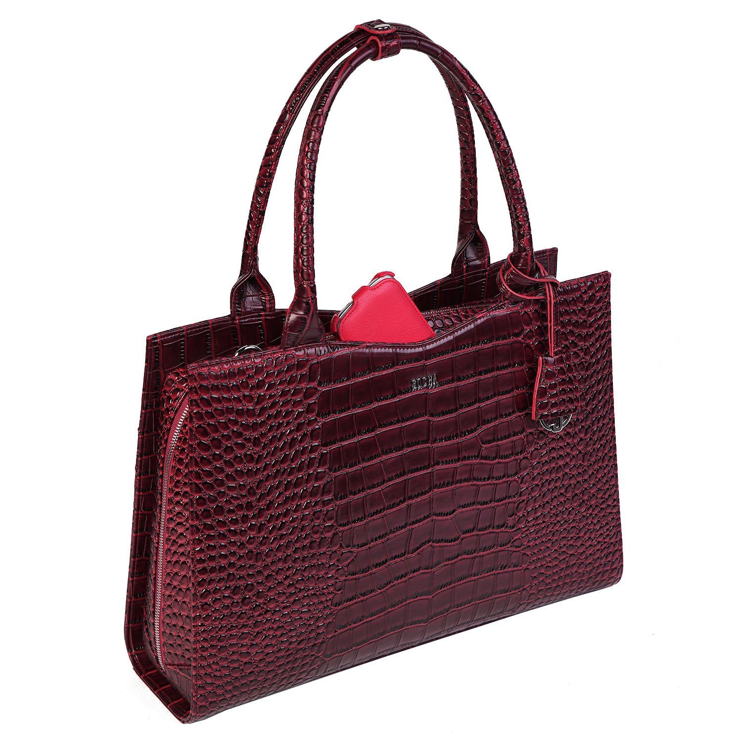 Mock-Croc Burgundy 15.6″ Womens Laptop Tote - Laptopbags.co.uk