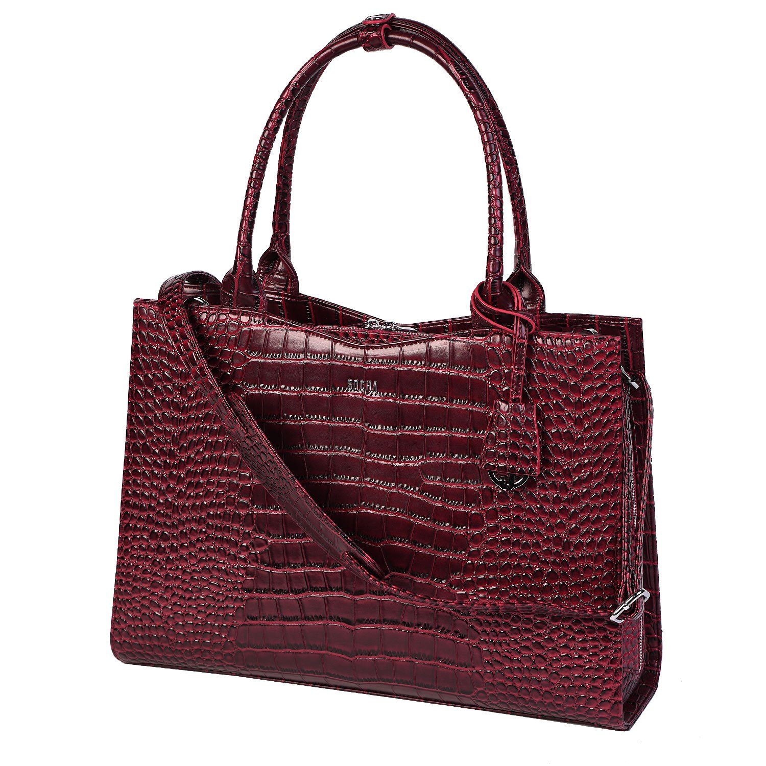 Mock-Croc Burgundy 15.6″ Womens Laptop Tote - Laptopbags.co.uk