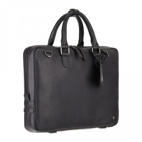Royce 13 - Premium Slim Leather Laptop Case - Black - Laptopbags.co.uk