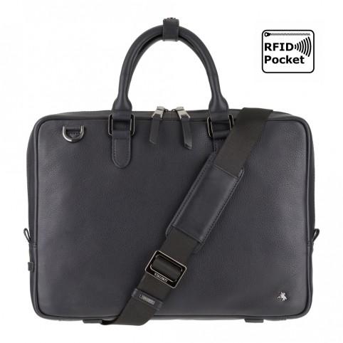 Royce 13 - Premium Slim Leather Laptop Case - Black - Laptopbags.co.uk