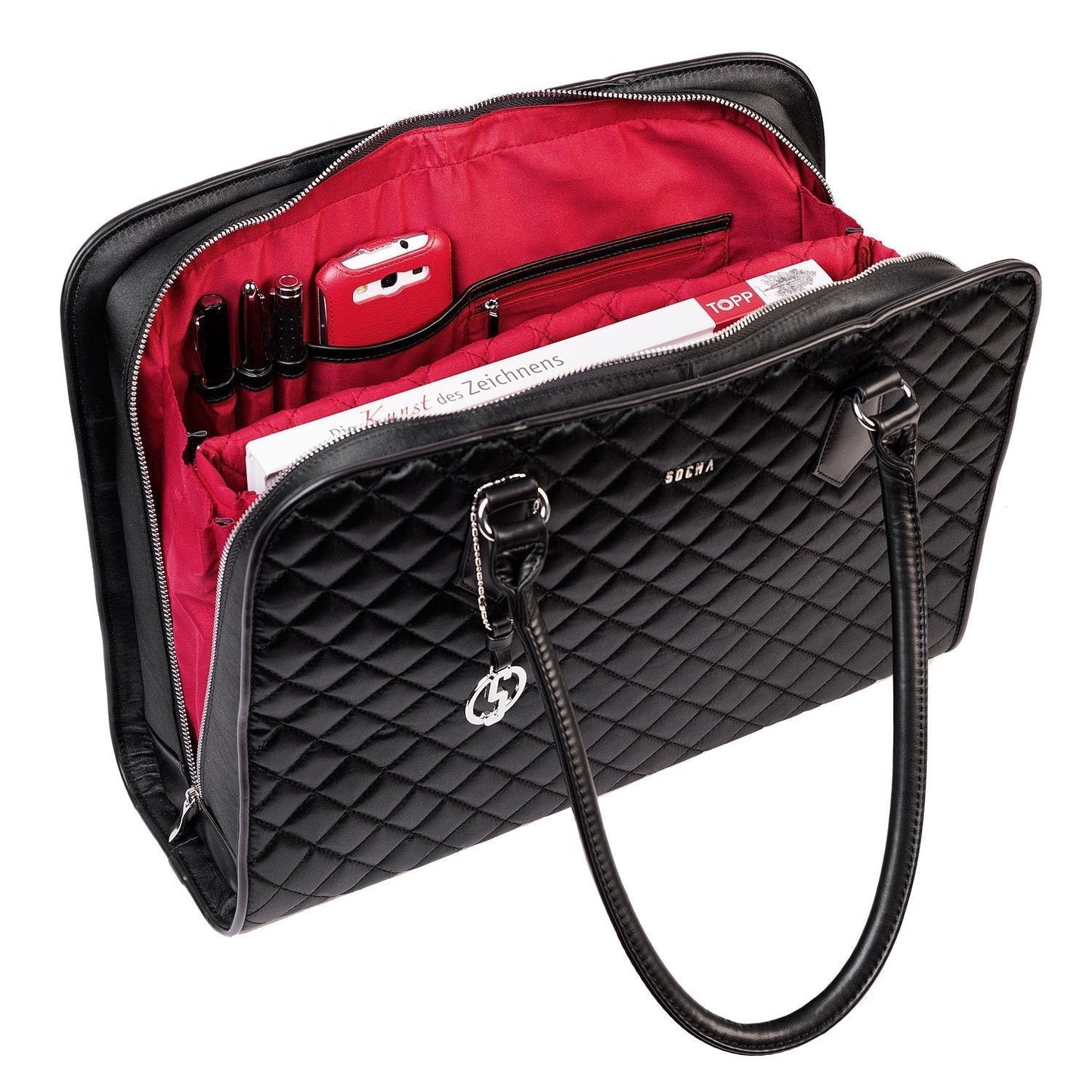  Quilted Laptop Tote Socha 15.6 inch Black Diamond Womens  - Laptopbags.co.uk