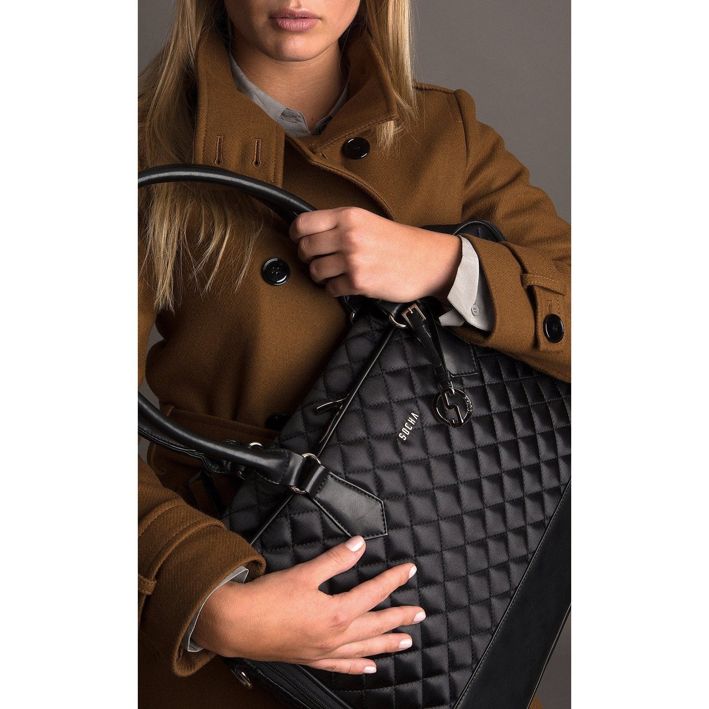  Quilted Laptop Tote Socha 15.6 inch Black Diamond Womens - Laptopbags.co.uk