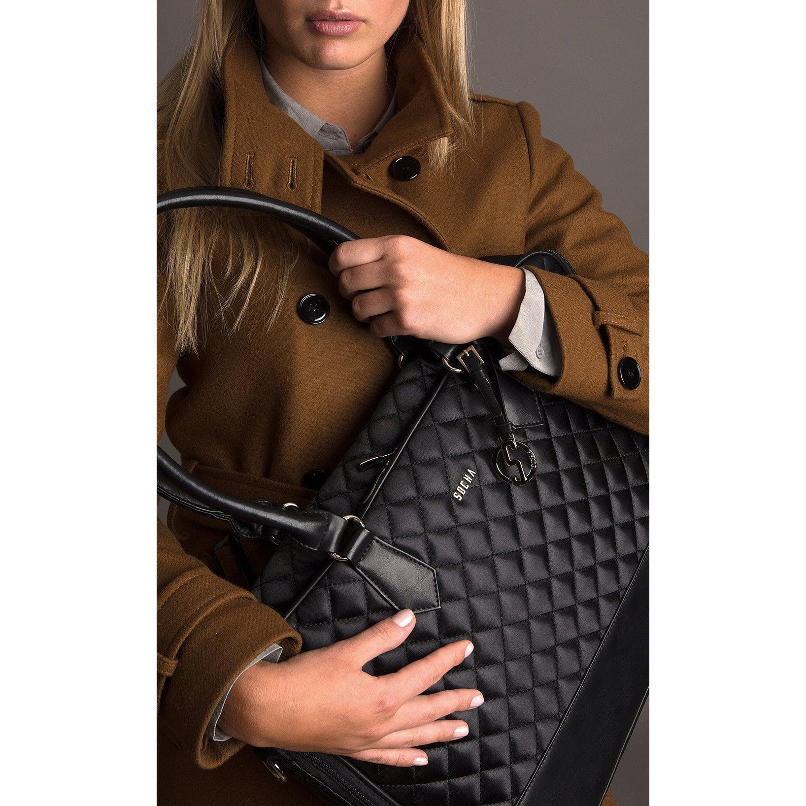  Quilted Laptop Tote Socha 15.6 inch Black Diamond Womens - Laptopbags.co.uk