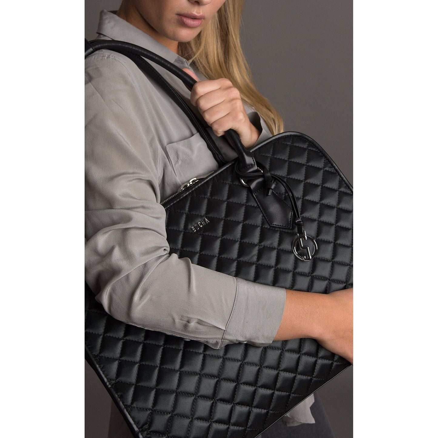  Quilted Laptop Tote Socha 15.6 inch Black Diamond Womens - Laptopbags.co.uk
