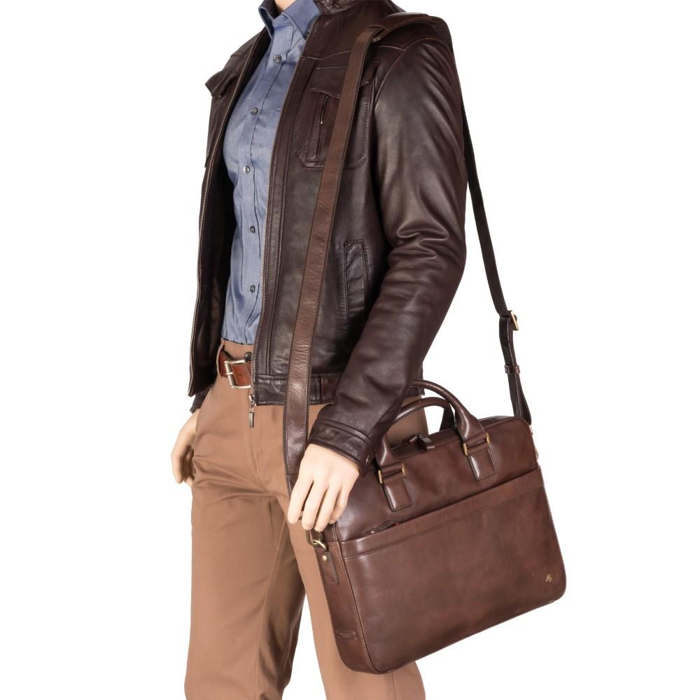 Victor 13" Leather Laptop Briefcase - Brown - Laptopbags.co.uk