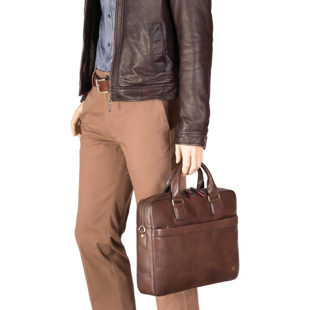 Victor 13" Leather Laptop Briefcase- Brown - Laptopbags.co.uk