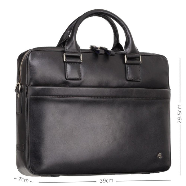 Victor 13" Leather Laptop Briefcase- Black - Laptopbags.co.uk